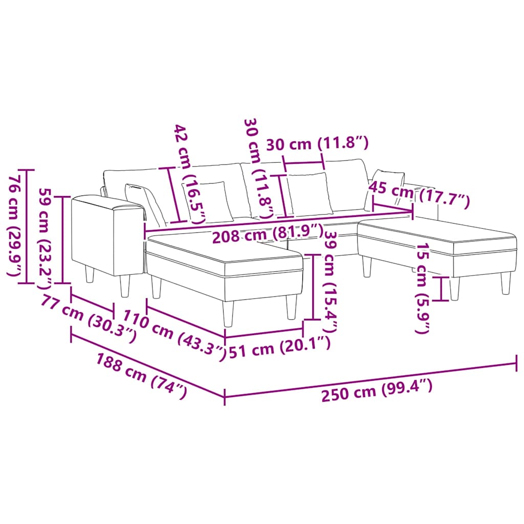Szövet kanapé párnával 3 pcs Bordó 208 cm szövet