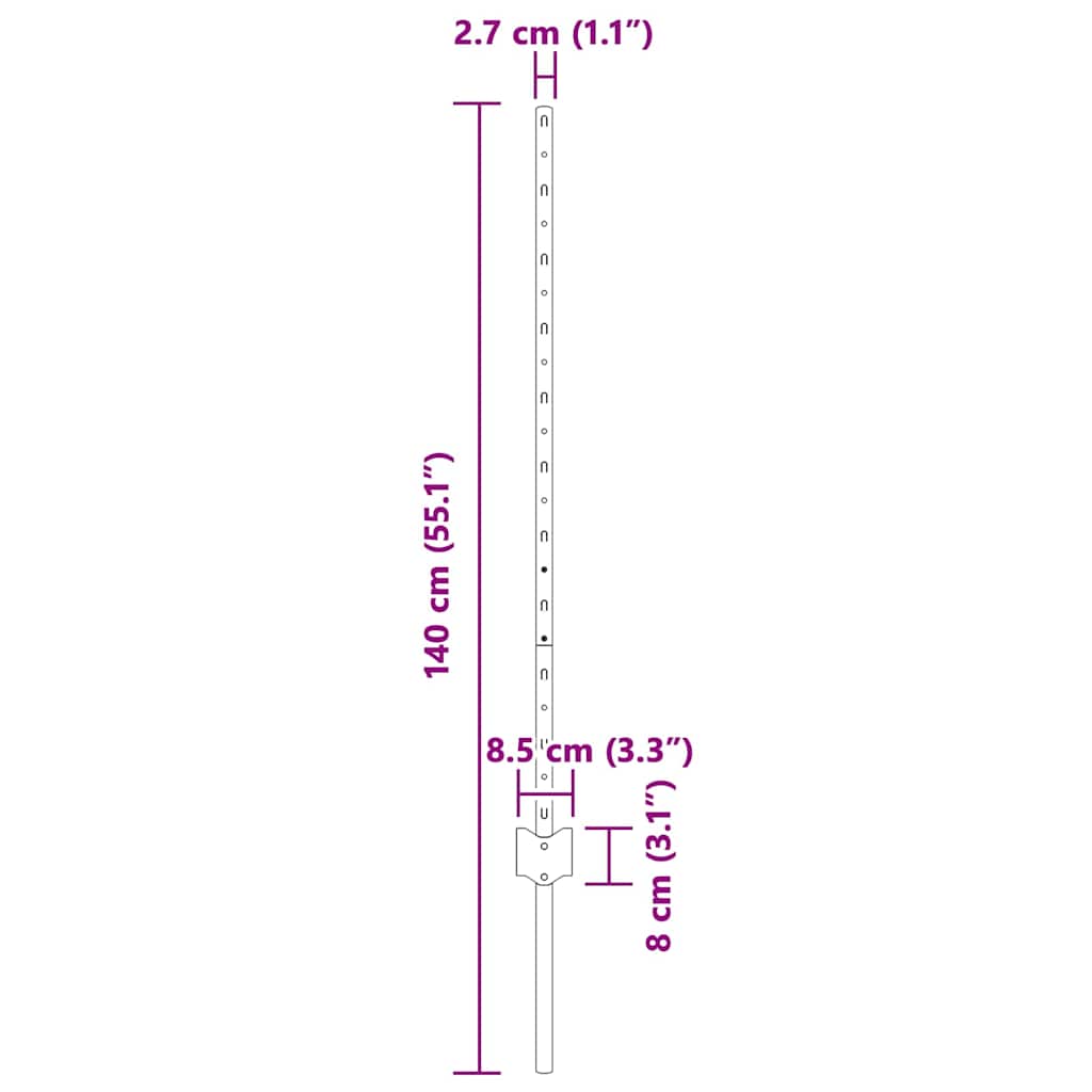 Kerítoszlopok 44 pcs Szürke 140 cm Acél