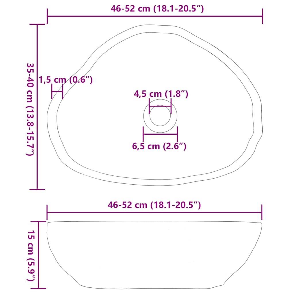Mosdó Világosszürke (46-52) x (35-40) x 15 cm Folyami kő