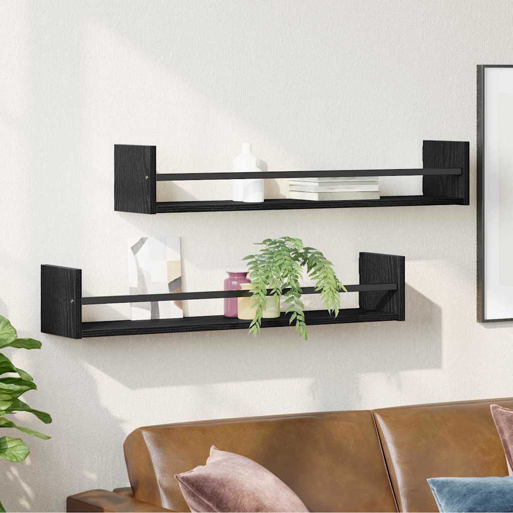 Falpolc polcokkal 2 pcs Musta tammi 80 x 16 x 14 cm Faanyag