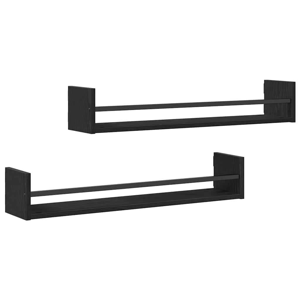 Falpolc polcokkal 2 pcs Musta tammi 80 x 16 x 14 cm Faanyag