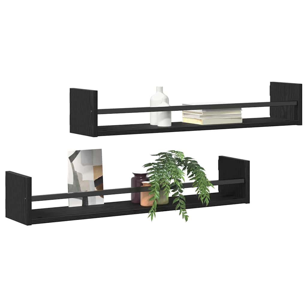 Falpolc polcokkal 2 pcs Musta tammi 80 x 16 x 14 cm Faanyag
