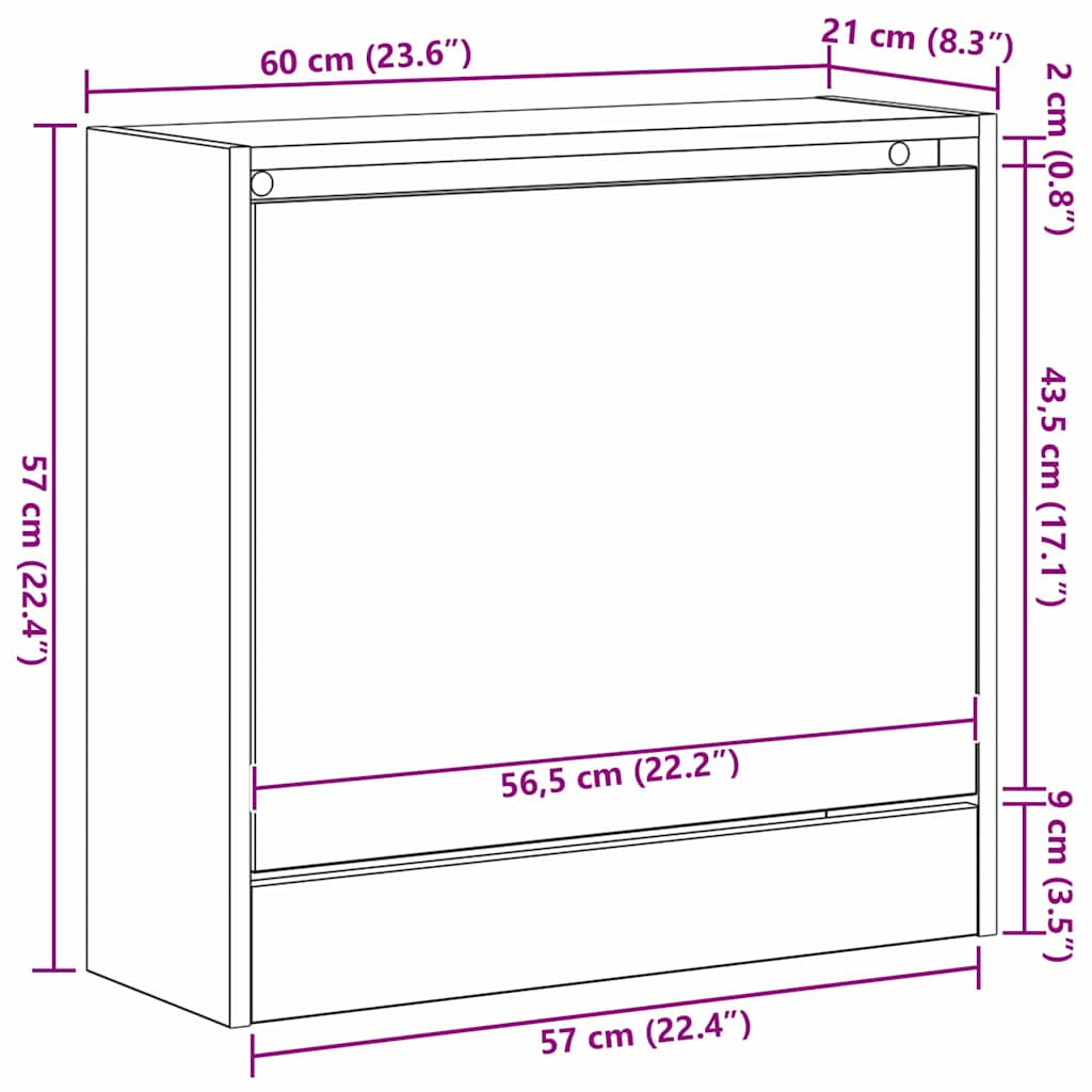 Cipőszekrény tárolóval kézműves tölgy 60 x 21 x 57 cm Faanyag