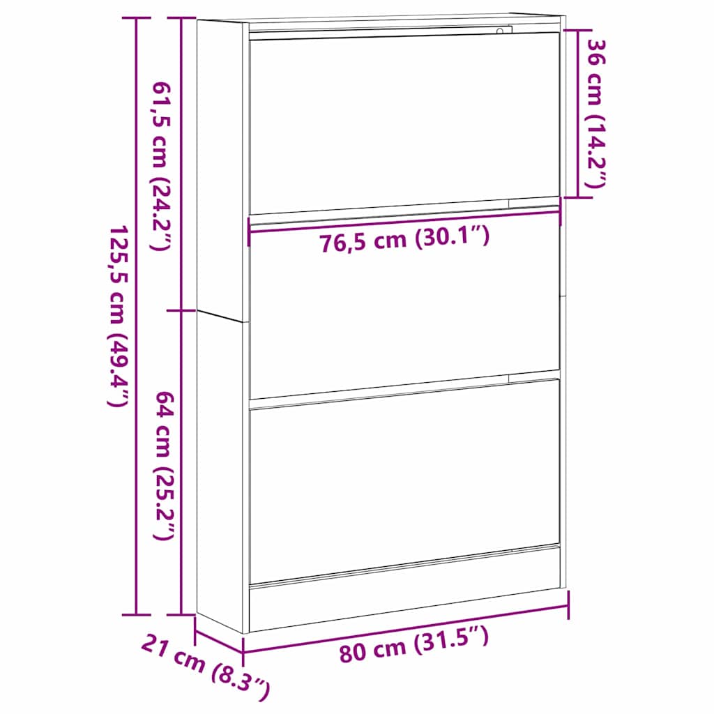 Cipőszekrény ajtóval kézműves tölgy 80 x 21 x 125.5 cm Faanyag