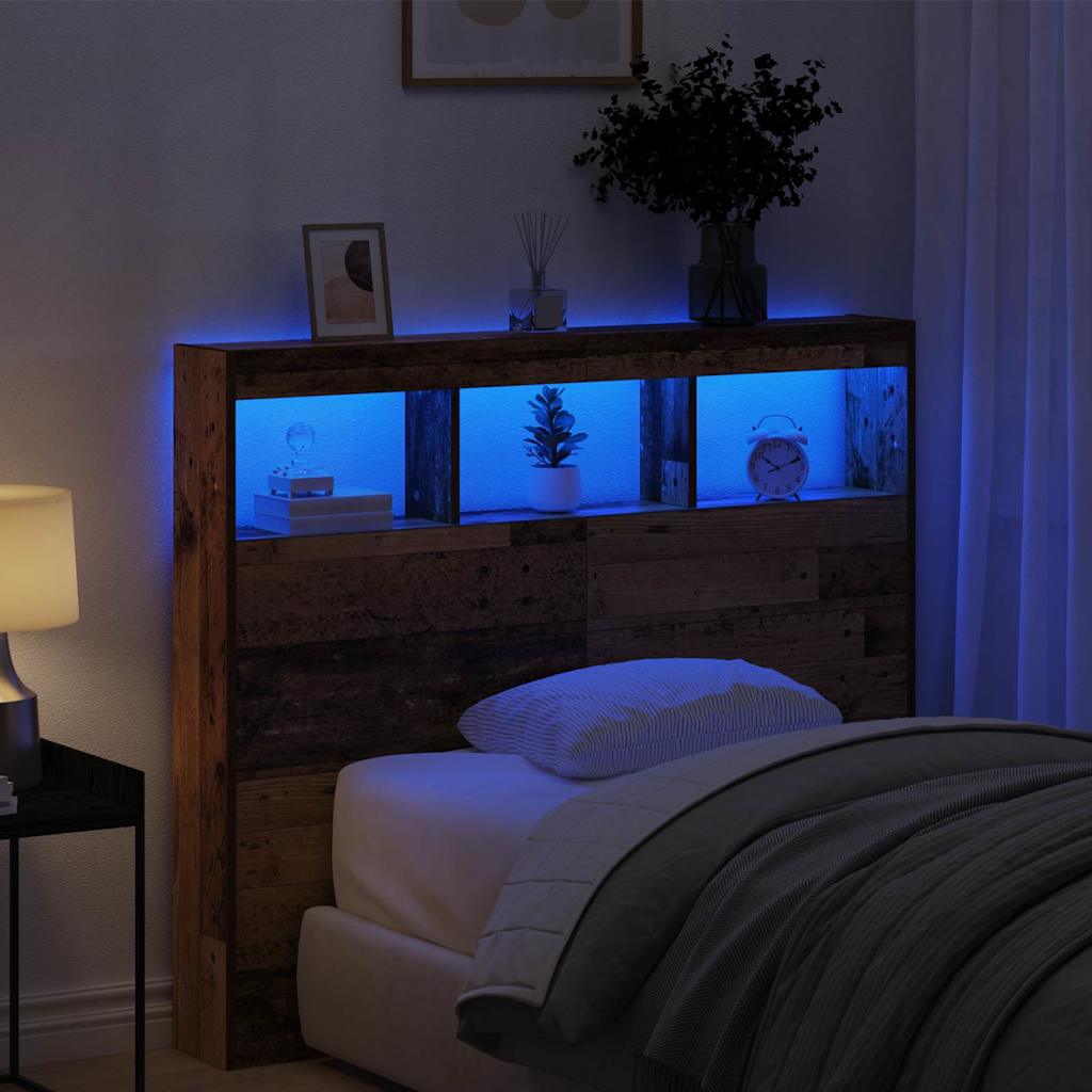 LED-es Fejtámla Szekrény Régi fa 120 x 17 x 102 cm Faanyag