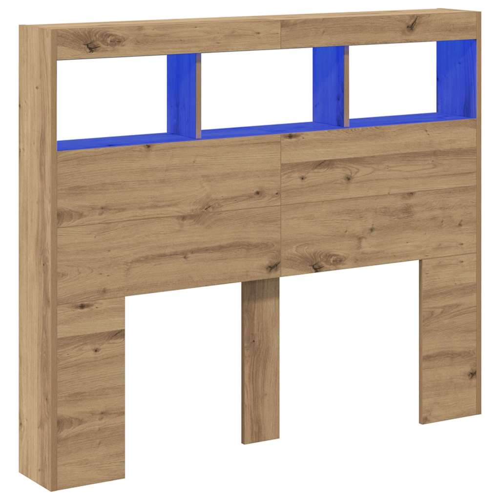 LED-es Fejtámla Szekrény kézműves tölgy 121 x 17 x 102 cm