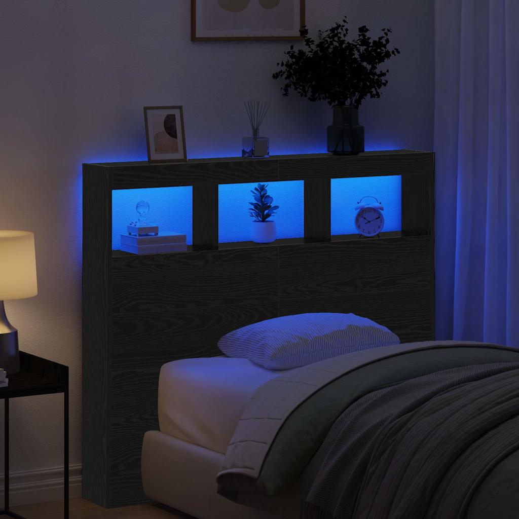 LED-es Fejtámla Szekrény Musta tammi 122 x 17 x 102 cm Faanyag