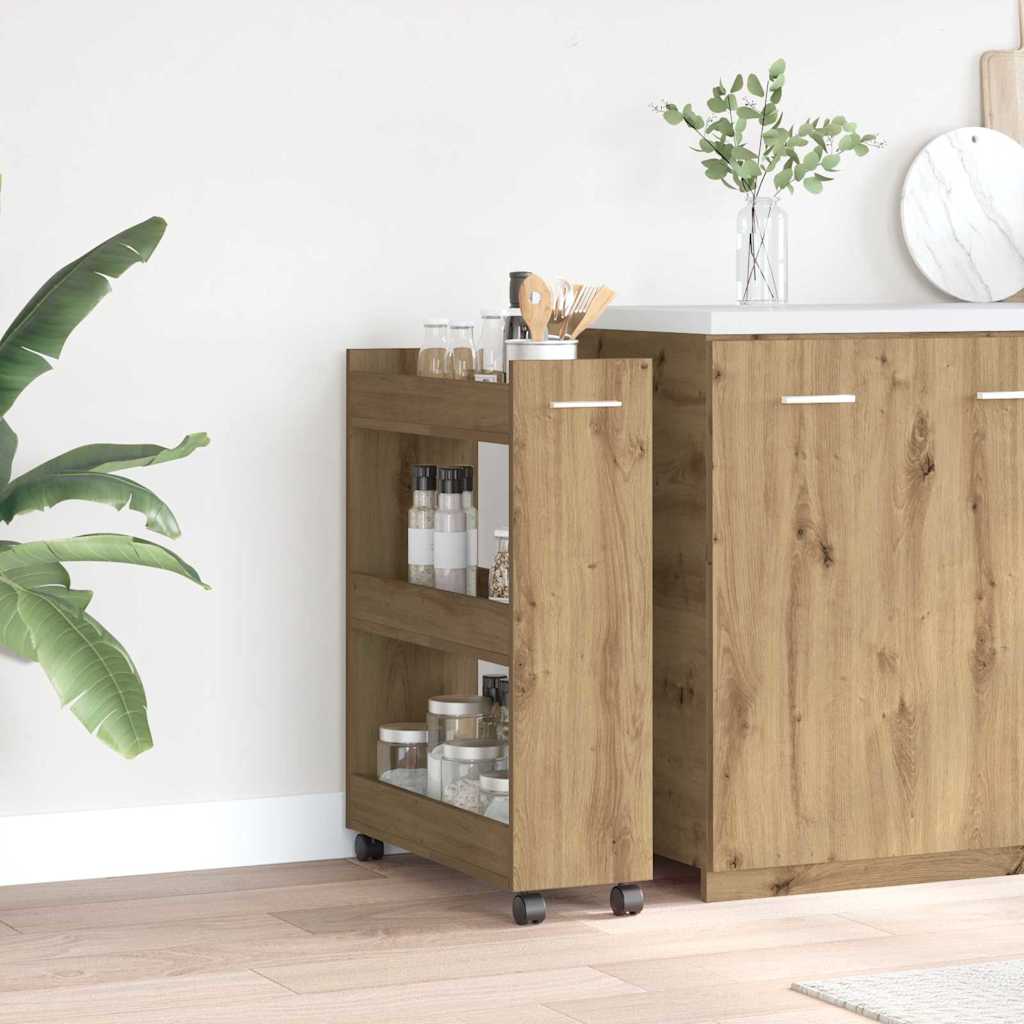 Cabinet kerékkel kézműves tölgy 60 x 22 x 79 cm Faanyag