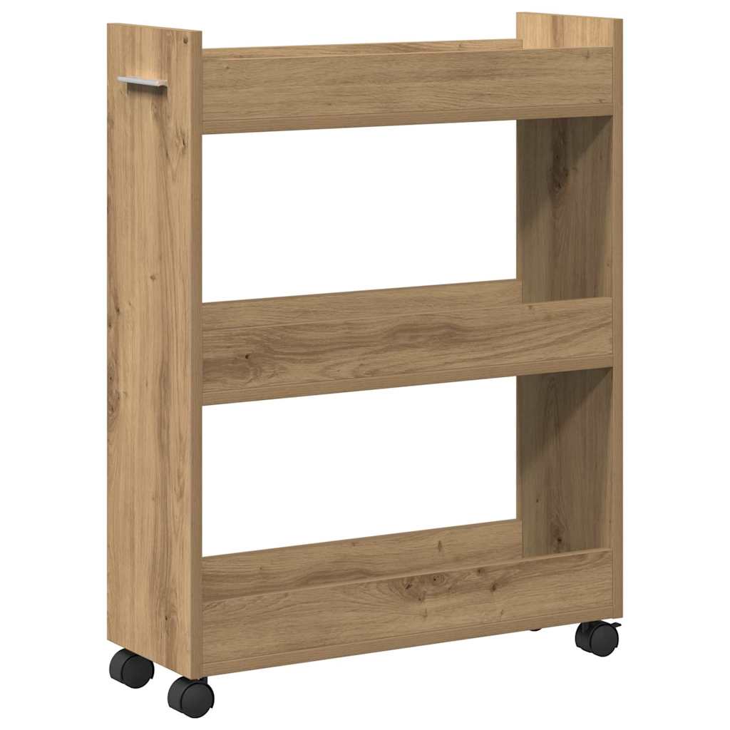 Cabinet kerékkel kézműves tölgy 60 x 22 x 79 cm Faanyag