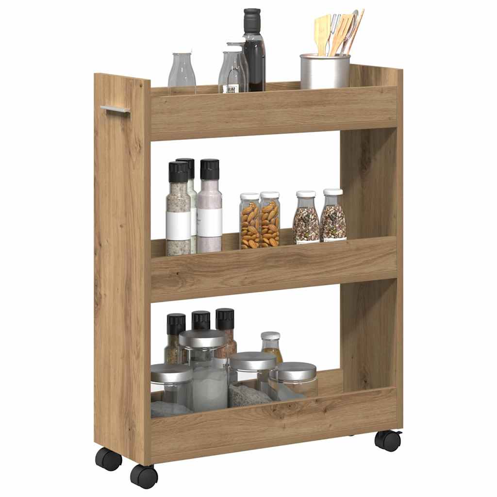 Cabinet kerékkel kézműves tölgy 60 x 22 x 79 cm Faanyag