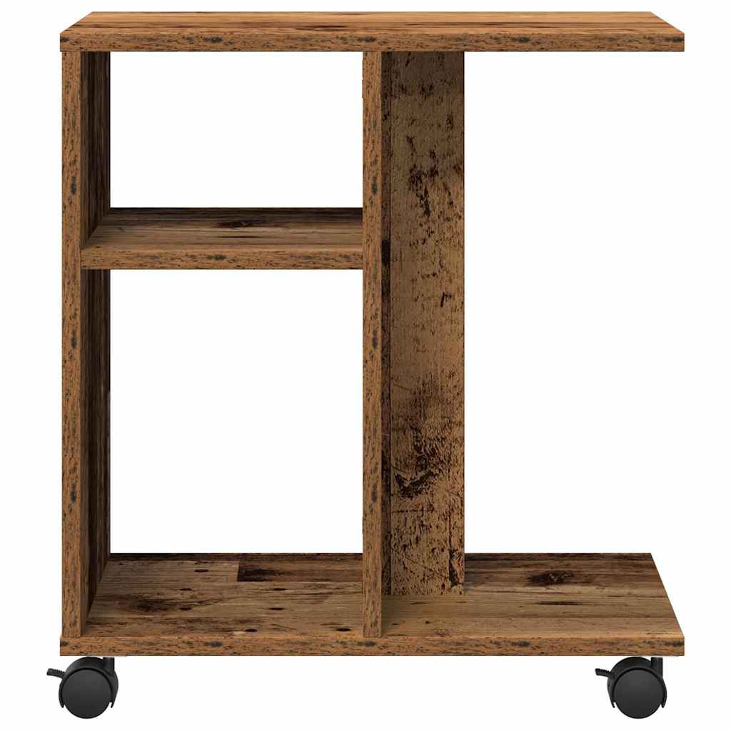 Oldalasztal polcokkal kerékkel Régi fa 50 x 30 x 55 cm Faanyag