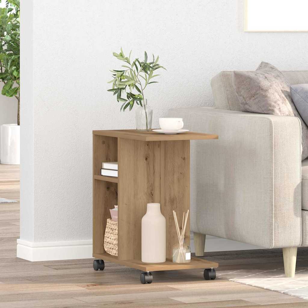 Oldalasztal polcokkal kézműves tölgy 50 x 30 x 55 cm Faanyag
