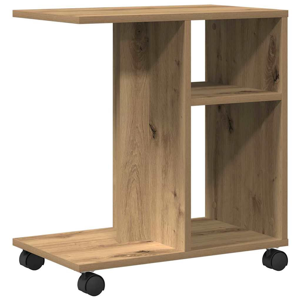 Oldalasztal polcokkal kézműves tölgy 50 x 30 x 55 cm Faanyag
