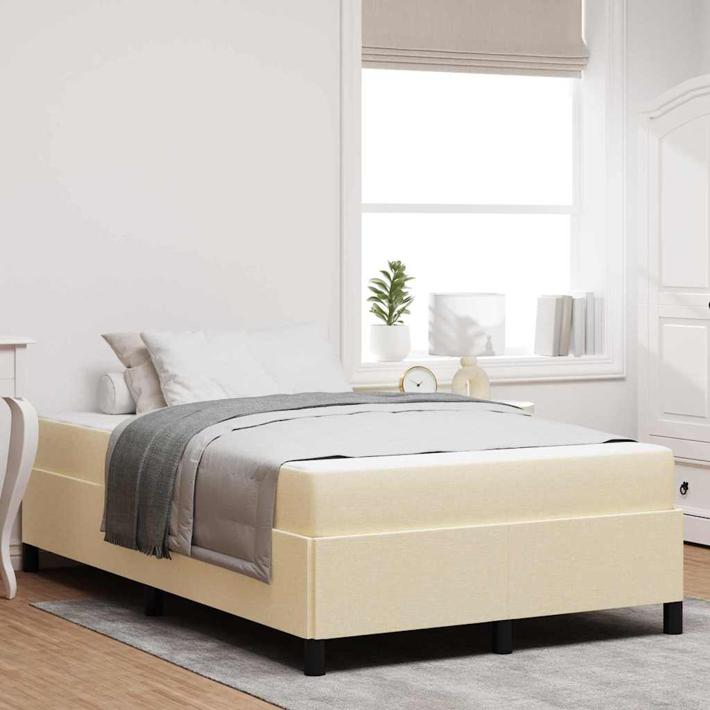 Boxrugós ágy Krém és fekete 120 x 190 cm Textil és mérnöki fa