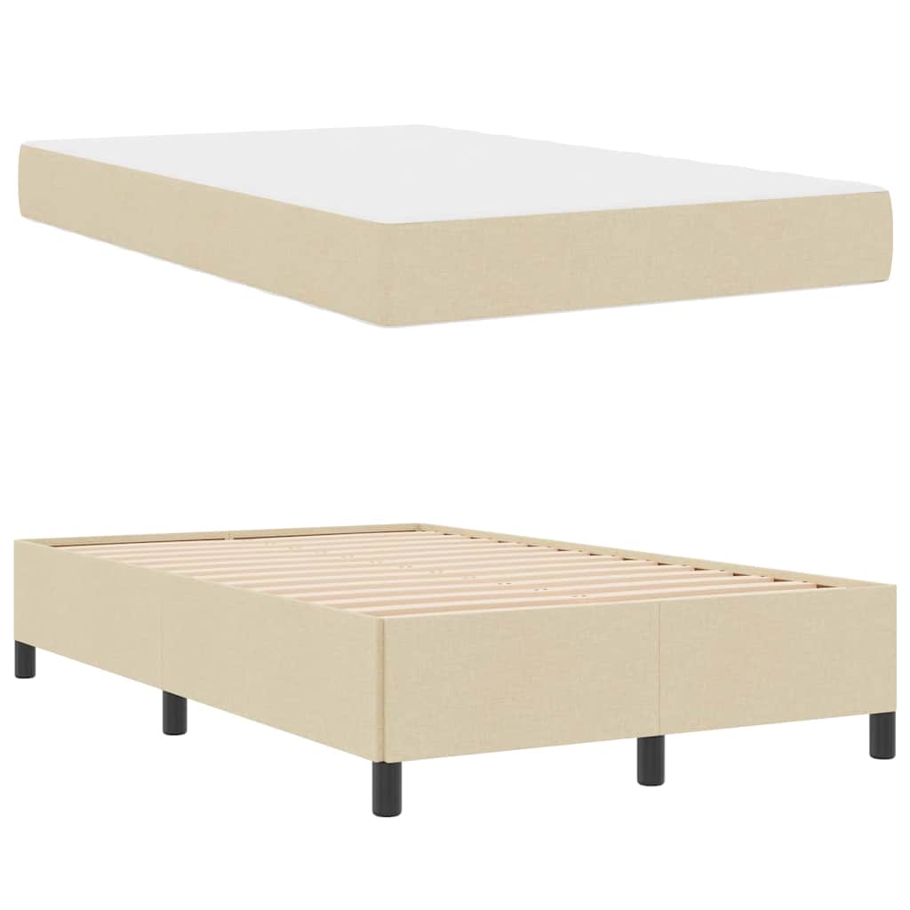 Boxrugós ágy Krém és fekete 120 x 190 cm Textil és mérnöki fa