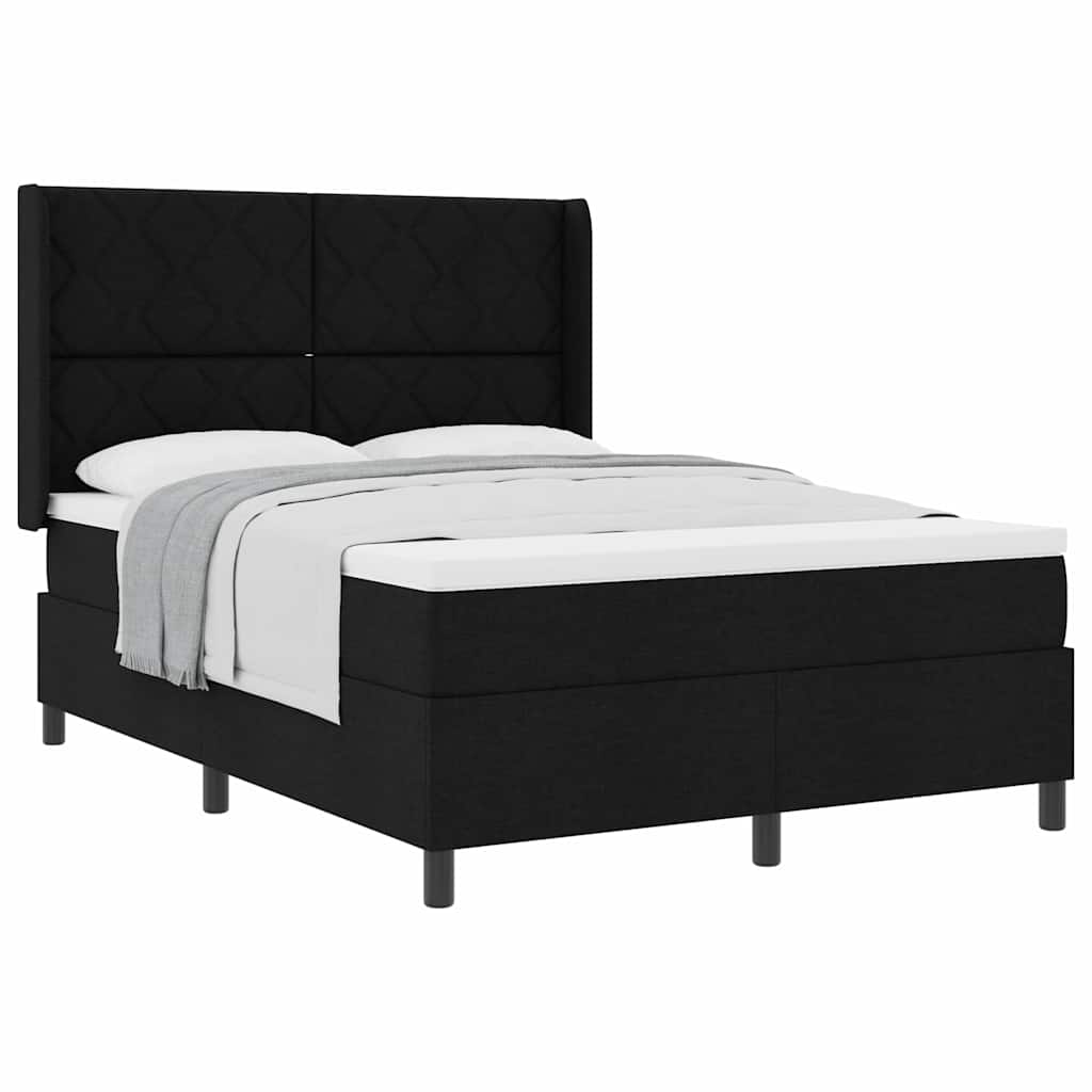 Boxrugós ágy matracmal fejtámlával Fekete 140 x 190 cm szövet