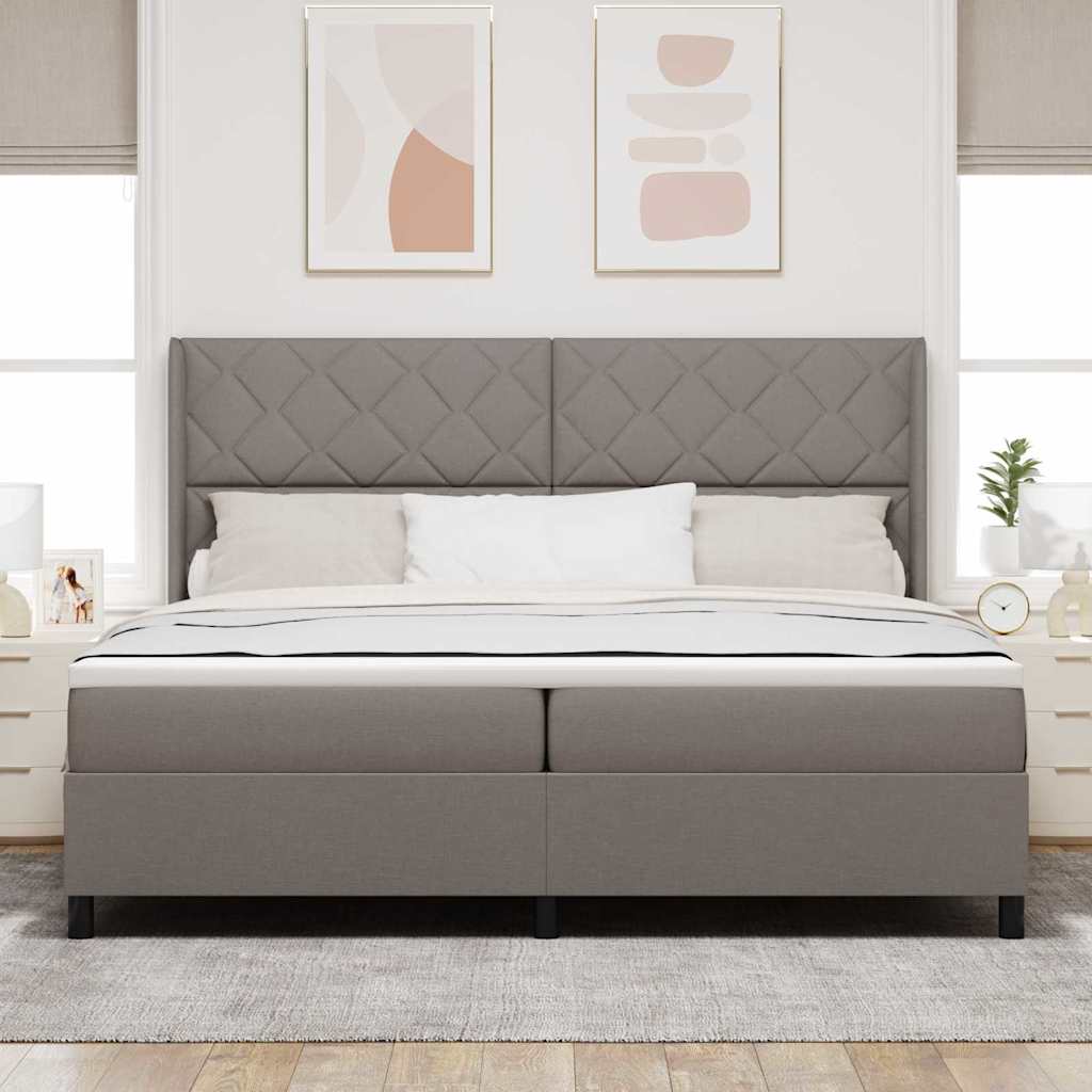 Boxrugós ágy matracmal fejtámlával Tópszínű 200 x 200 cm szövet