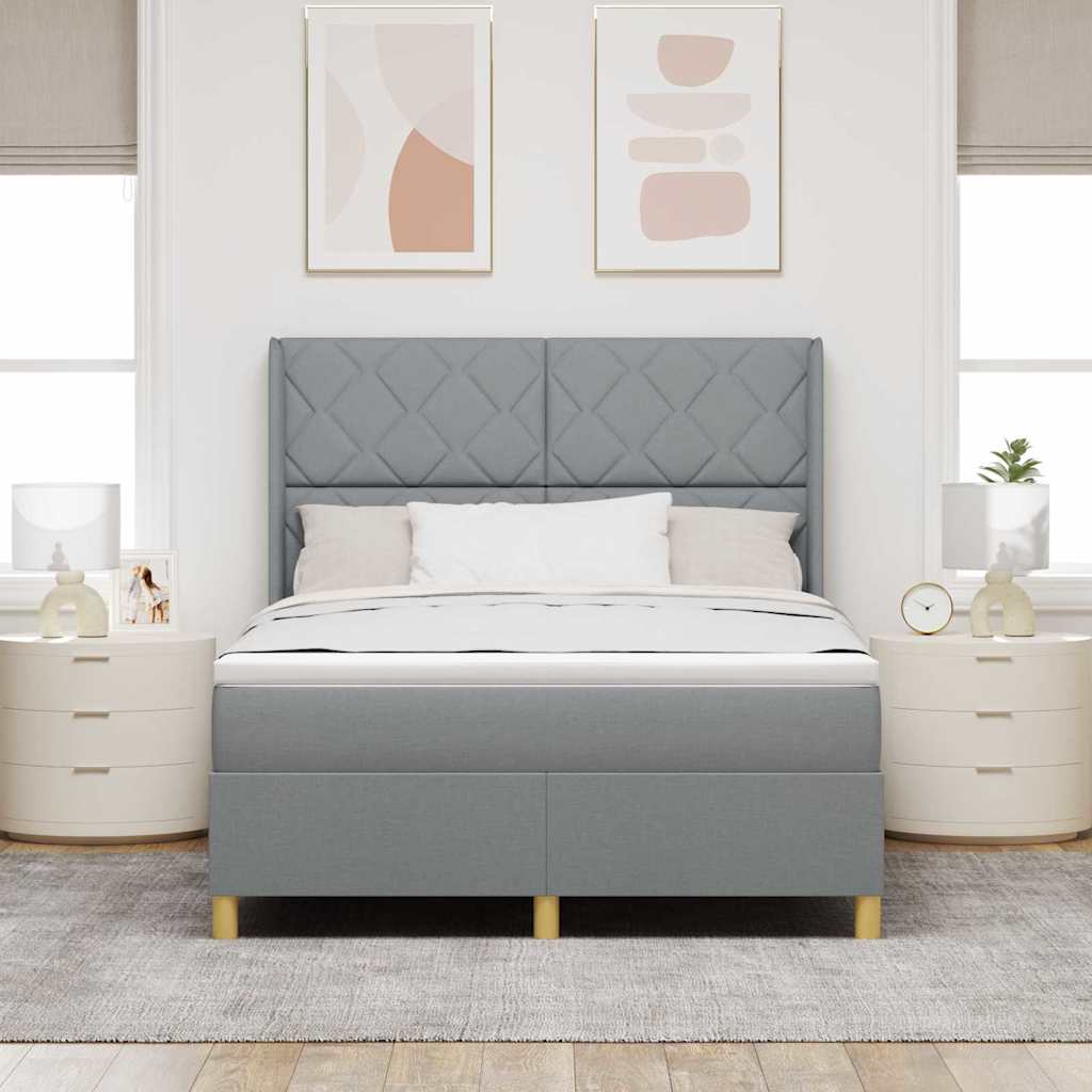 Box Spring ágy matracmal Világosszürke 140 x 190 cm szövet