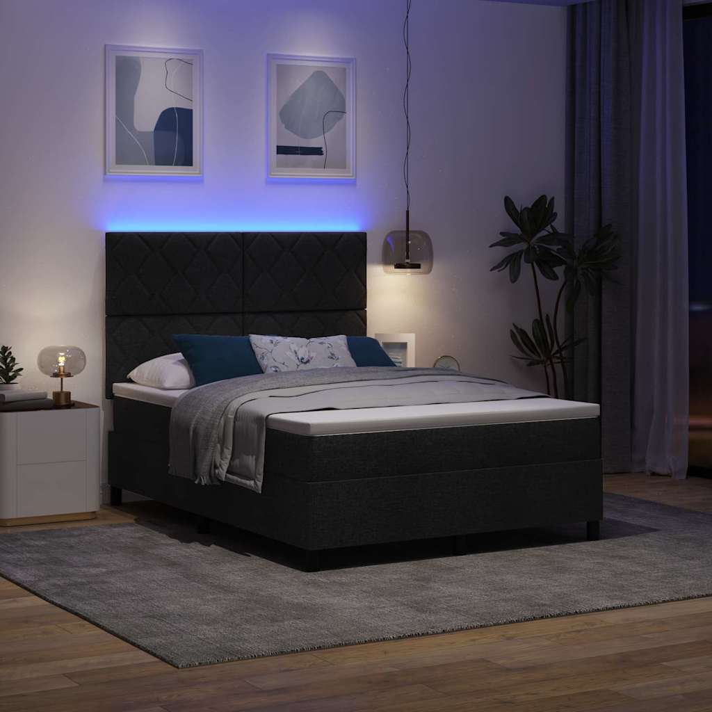 Boxrugós ágy matracmal fejtámlával Fekete 140 x 190 cm szövet