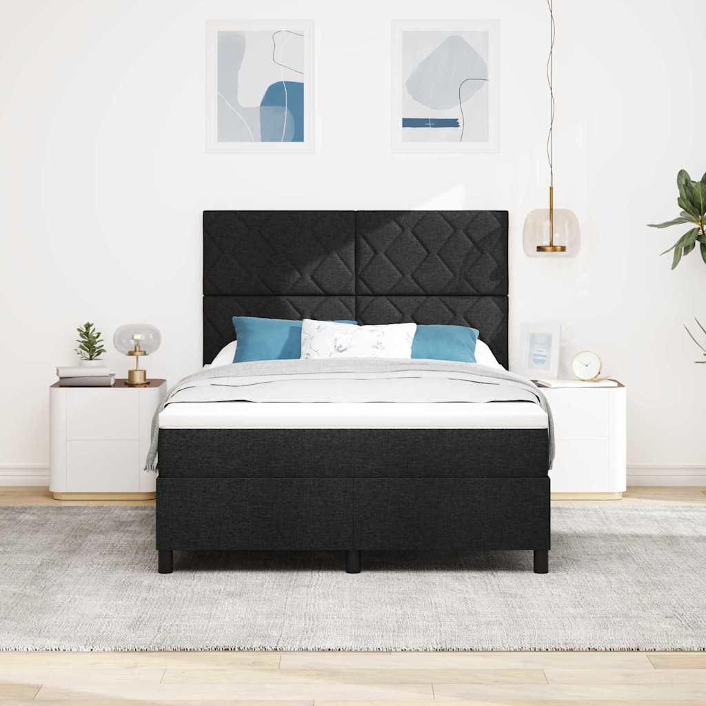 Boxrugós ágy matracmal fejtámlával Fekete 140 x 190 cm szövet