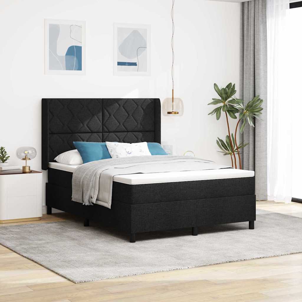 Boxrugós ágy matracmal fejtámlával Fekete 140 x 190 cm szövet