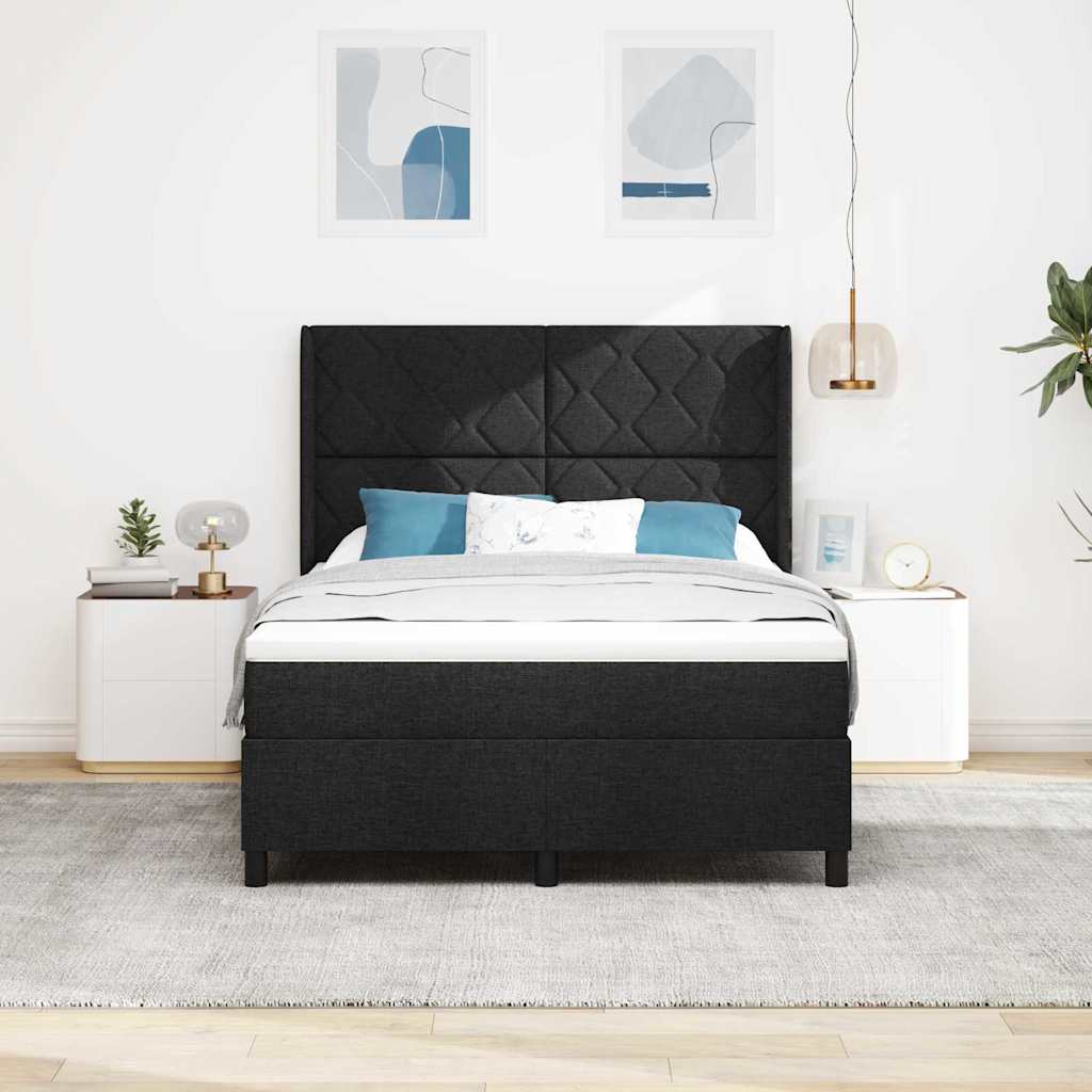 Boxrugós ágy matracmal fejtámlával Fekete 140 x 190 cm szövet