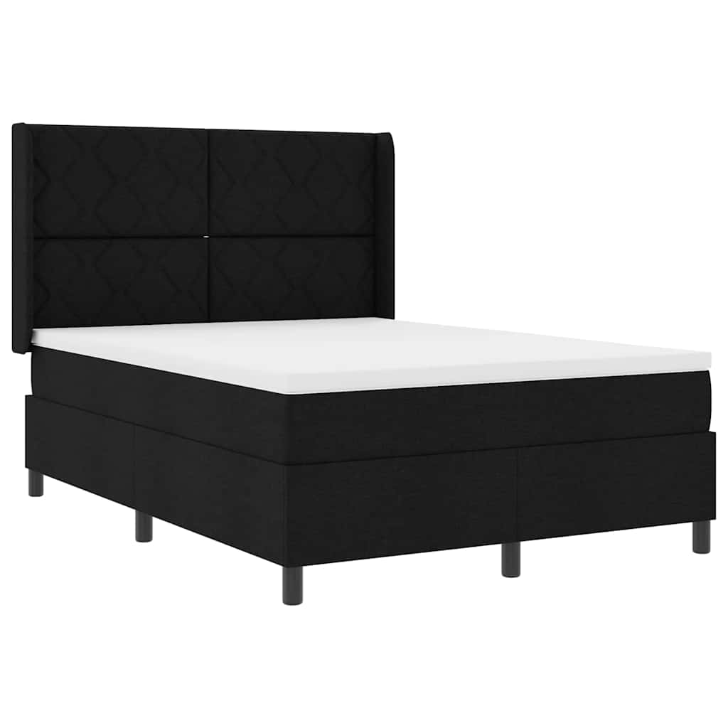 Boxrugós ágy matracmal fejtámlával Fekete 140 x 190 cm szövet