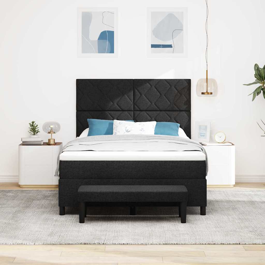 Boxrugós ágy matracmal fejtámlával Fekete 140 x 190 cm szövet
