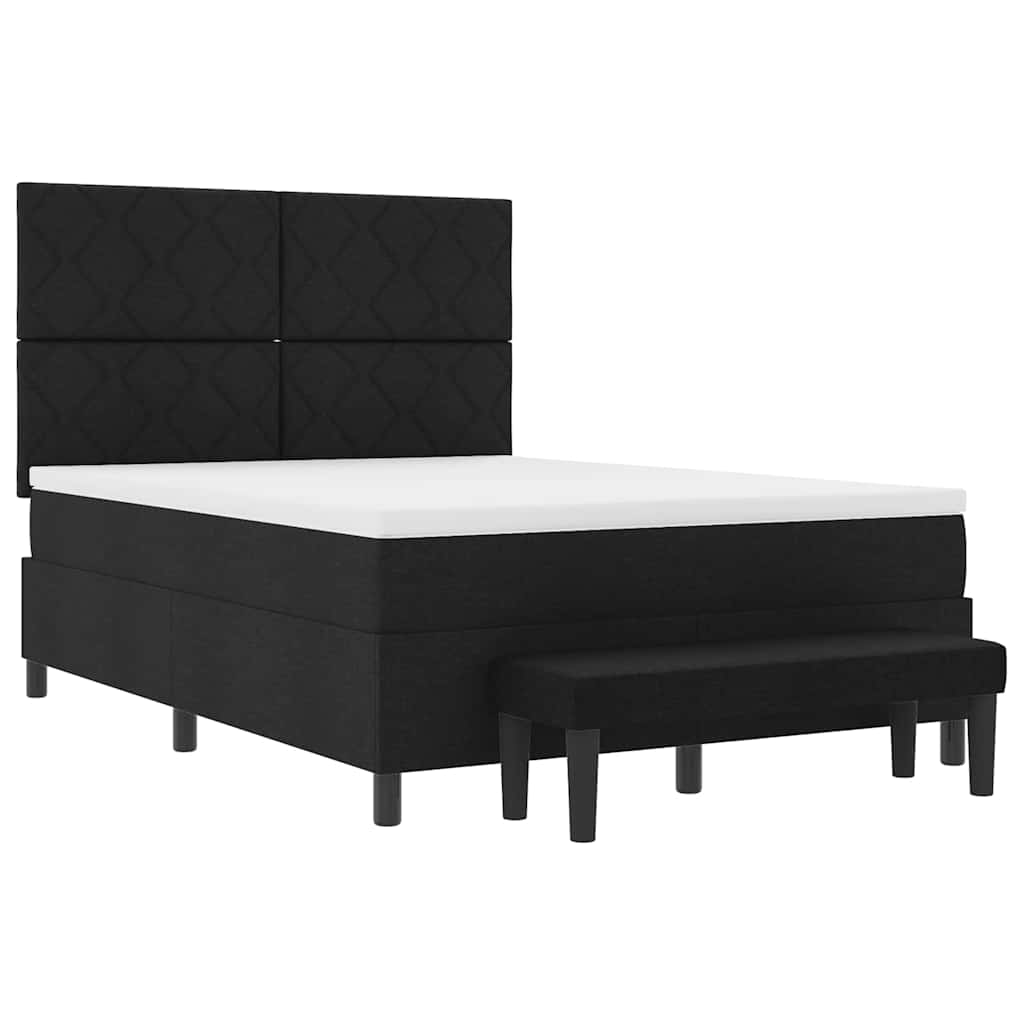 Boxrugós ágy matracmal fejtámlával Fekete 140 x 190 cm szövet