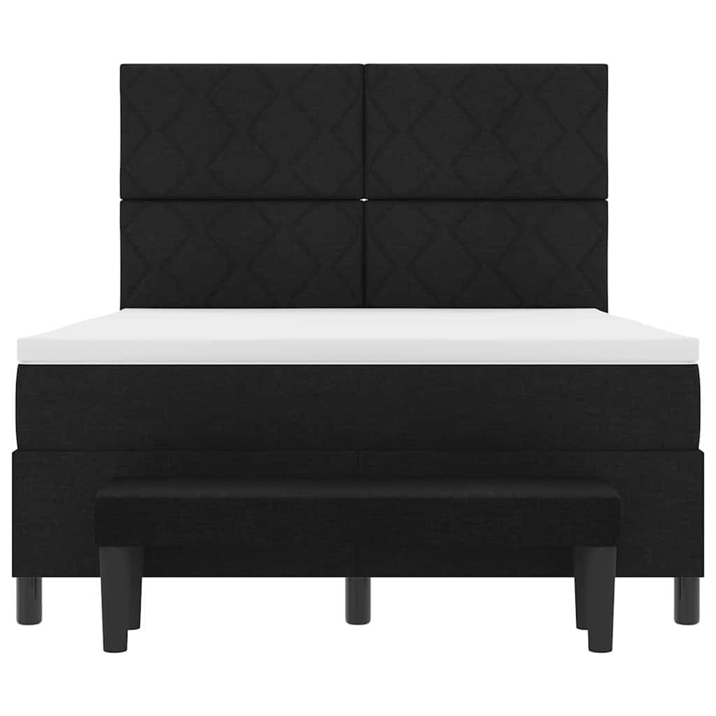 Boxrugós ágy matracmal fejtámlával Fekete 140 x 190 cm szövet