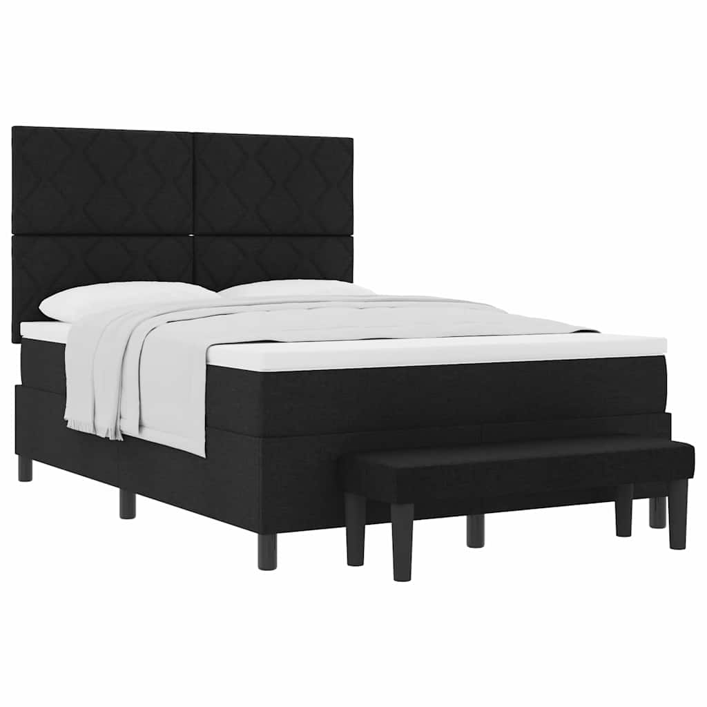 Boxrugós ágy matracmal fejtámlával Fekete 140 x 190 cm szövet