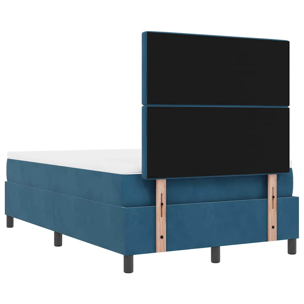 Boxrugós ágy matracmal Sötétkék 120 x 190 cm Bársony