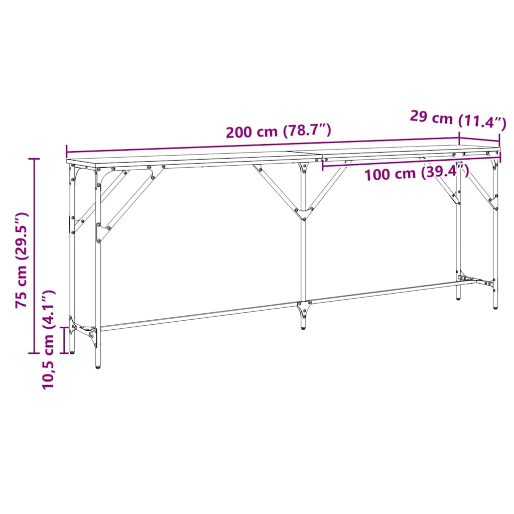 Konzolasztal Öreg fa 200 x 29 x 75 cm Műgyantás fa és fém