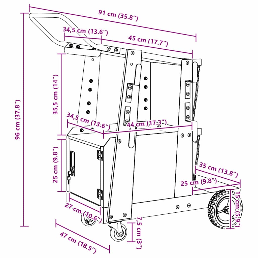Hegesztőkocsi Fekete 91 x 47 x 96 cm Acél