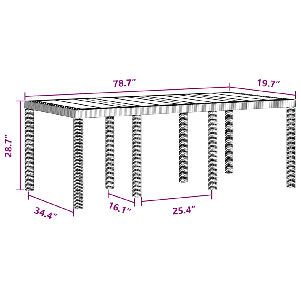 Kerti Asztal Barna 200 x 100 x 73 cm polirattan