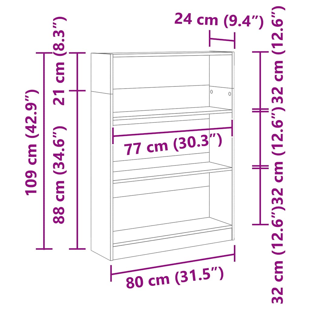 Könyvespolc Musta tammi 80 x 24 x 109 cm Faanyag