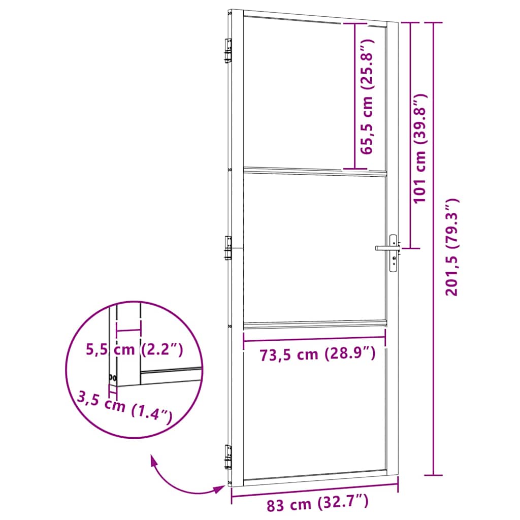 Belső Ajtó Fekete 83 x 201.5 cm Edzett üveg és Alumínium