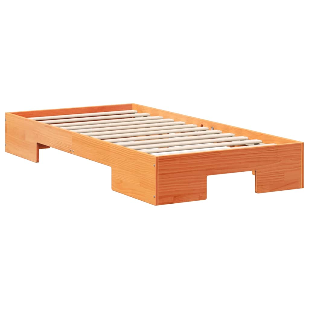 Földi ágykeret tárolóval Barna 90 x 200 cm Tömör fenyőfa