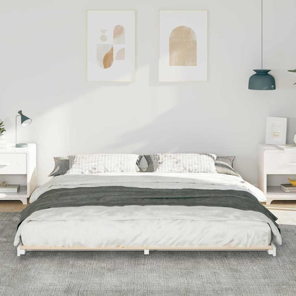 Földi ágykeret Fehér 200 x 200 cm Tömör fenyőfa