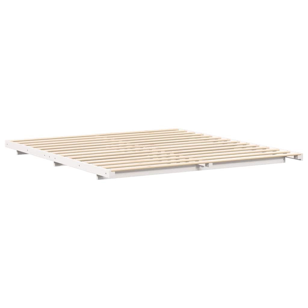 Földi ágykeret Fehér 200 x 200 cm Tömör fenyőfa