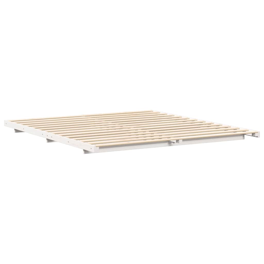 Földi ágykeret Fehér 200 x 200 cm Tömör fenyőfa