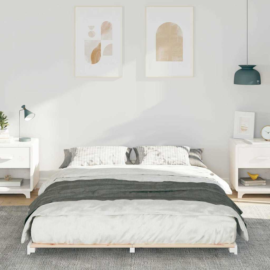 Földi ágykeret Fehér 150 x 200 cm Tömör fenyőfa