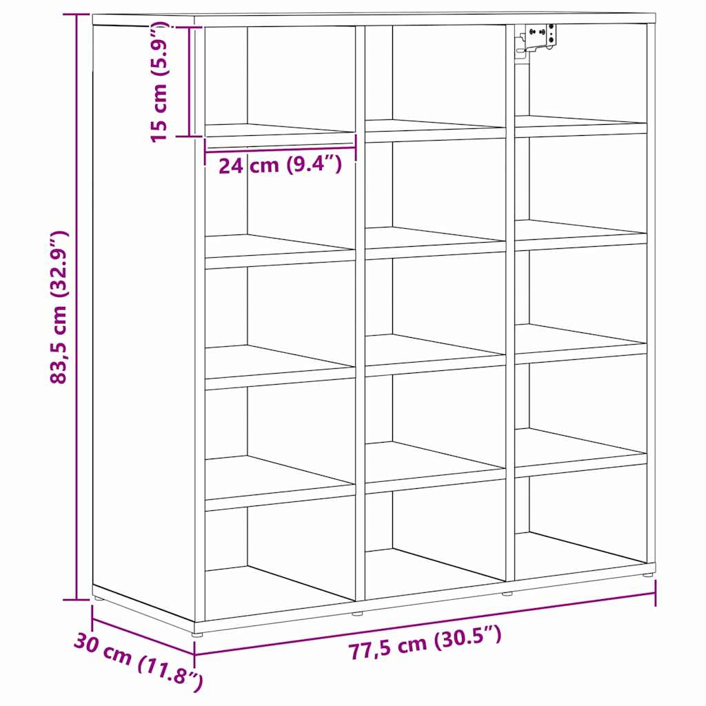Cipőszekrény kézműves tölgy 77.5 x 30 x 83.5 cm Faanyag