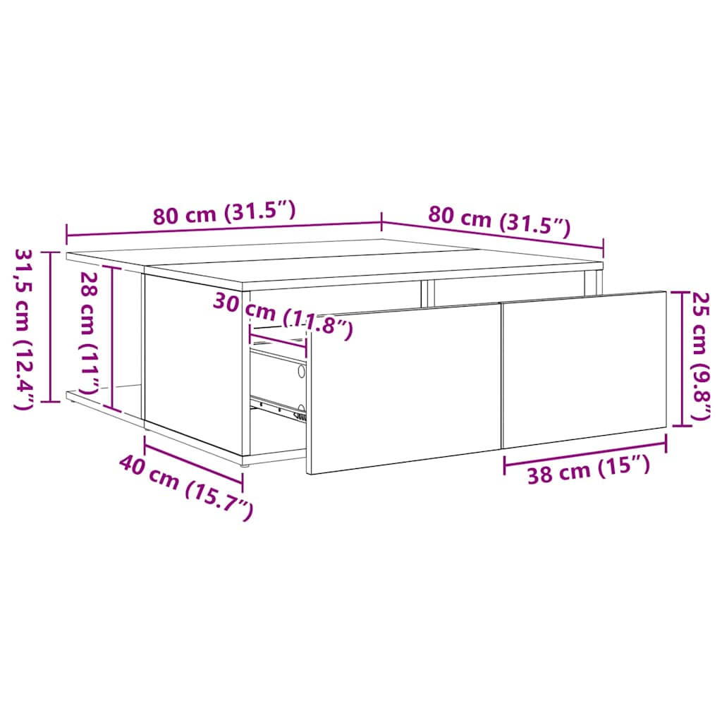 Dohányzóasztal fiókkal Musta tammi 80 x 80 x 31 cm Faanyag