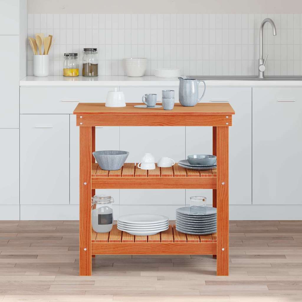 Munkapad polcokkal Viaszbarna 78.5 x 50 x 80 cm Tömör fenyőfa