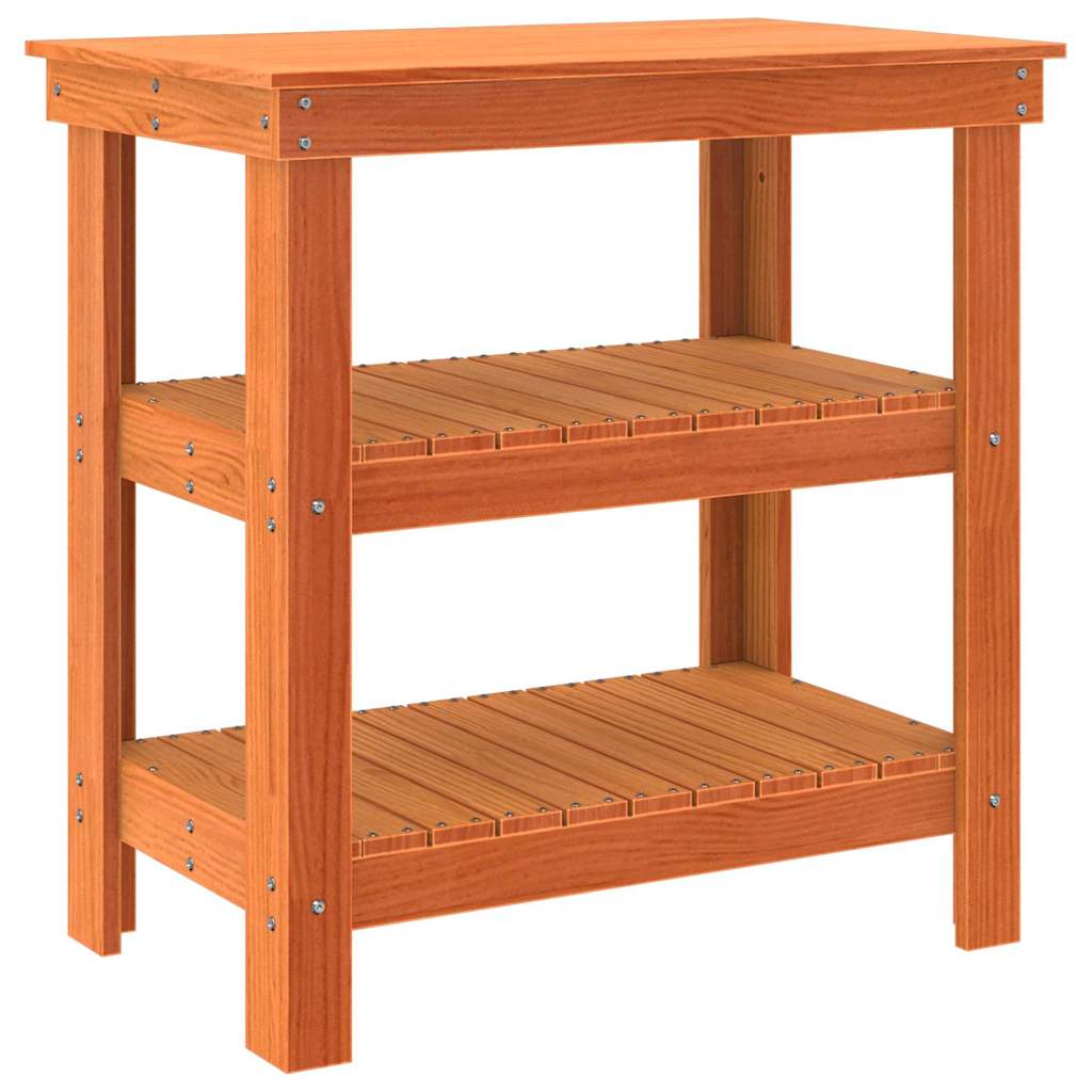 Munkapad polcokkal Viaszbarna 78.5 x 50 x 80 cm Tömör fenyőfa