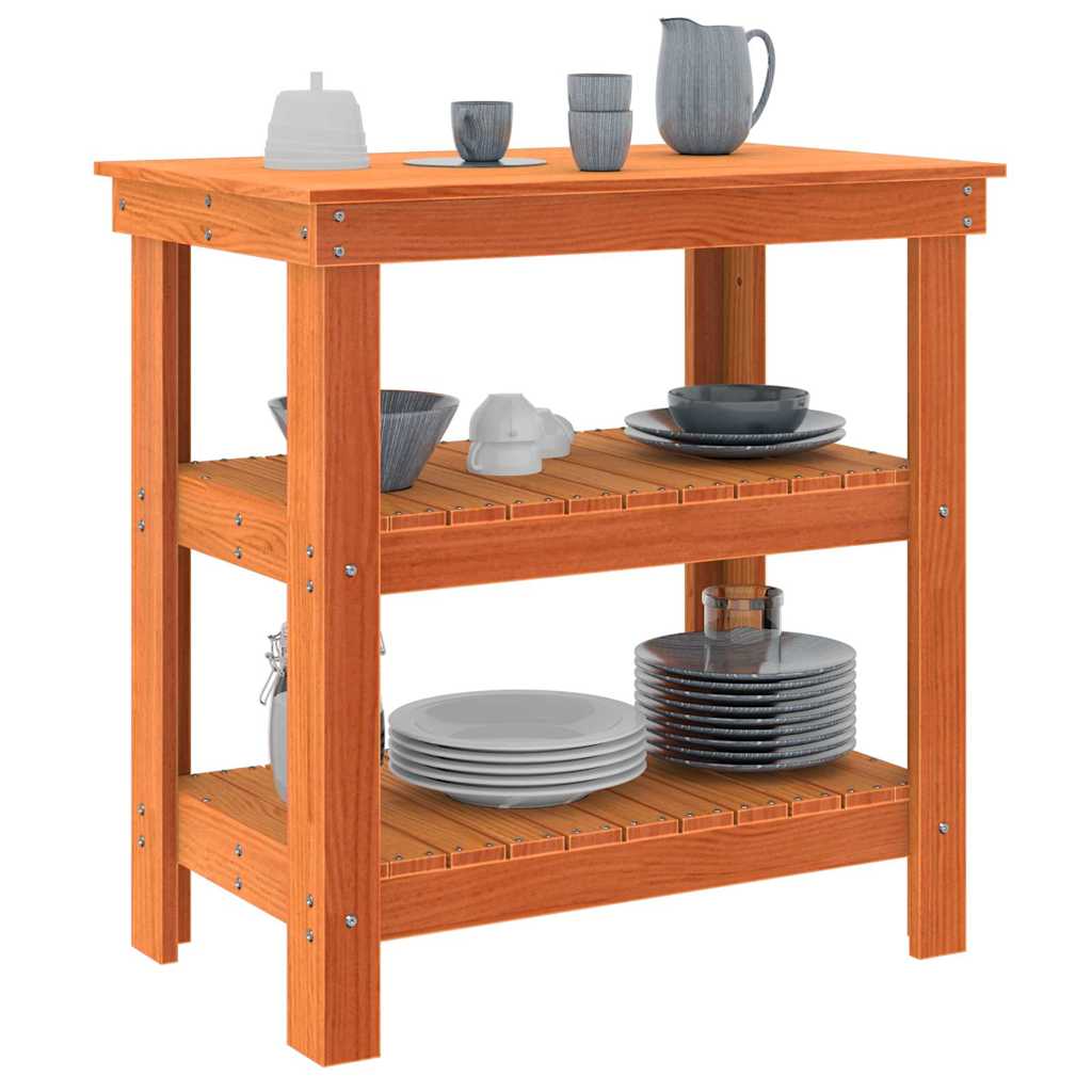 Munkapad polcokkal Viaszbarna 78.5 x 50 x 80 cm Tömör fenyőfa