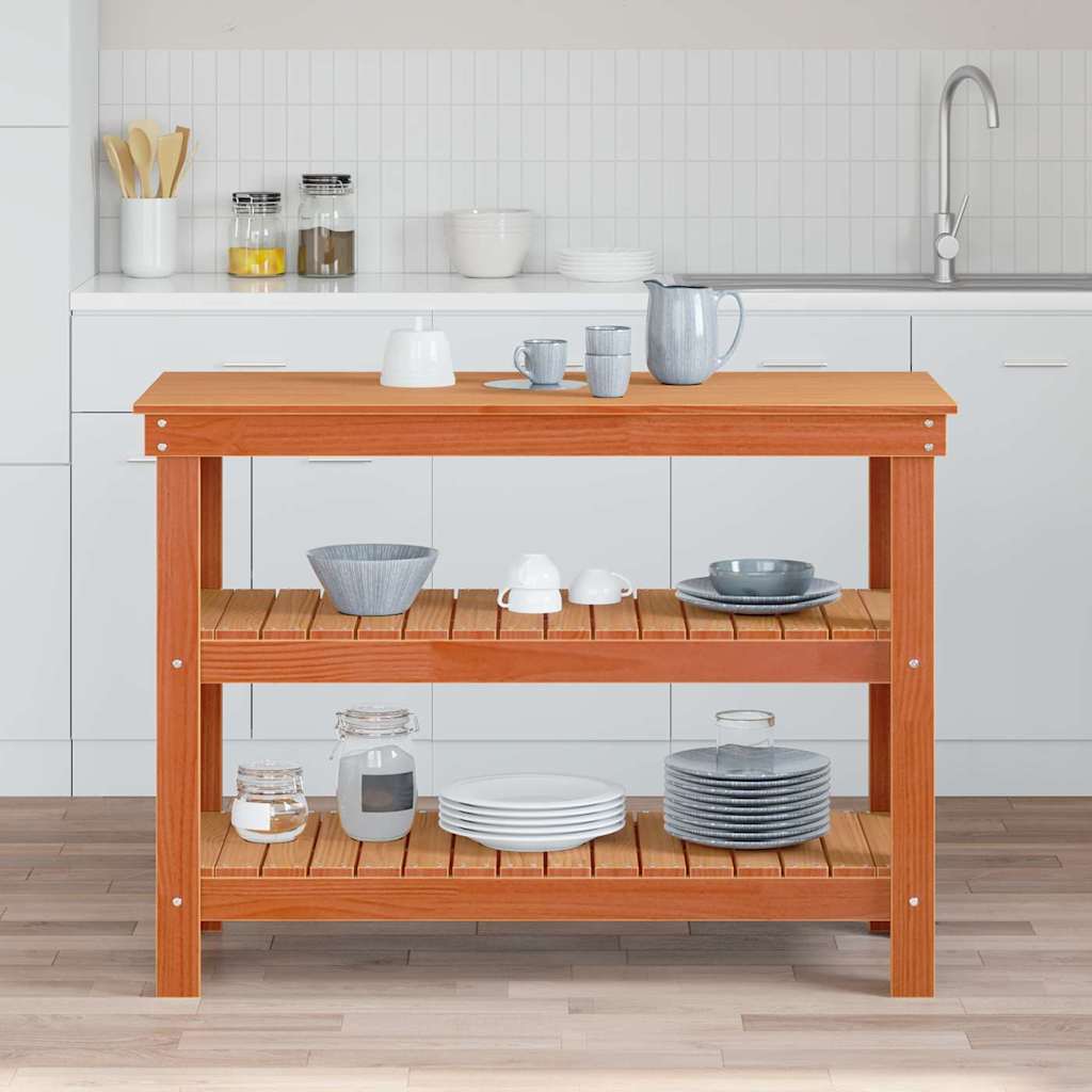 Munkapad polcokkal Viaszbarna 110.5 x 50 x 80 cm Tömör fenyőfa