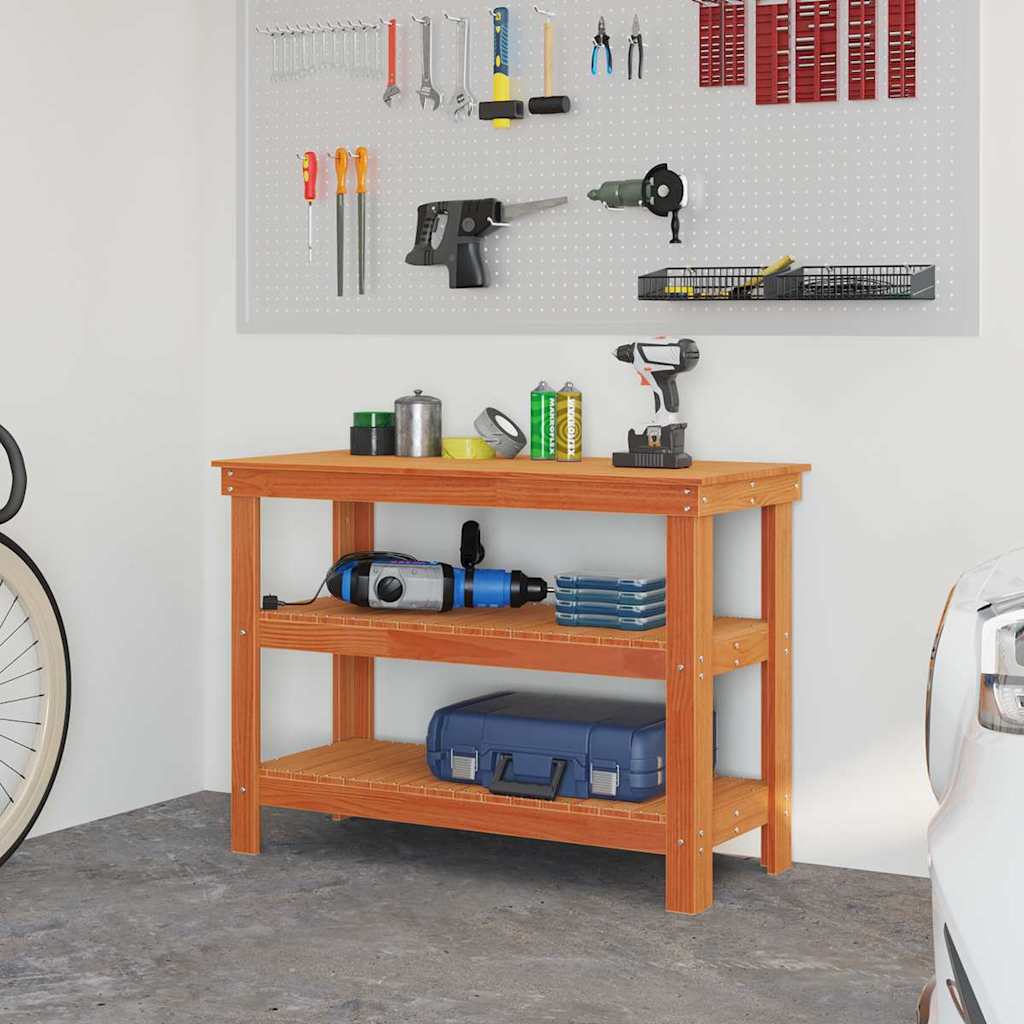 Munkapad polcokkal Viaszbarna 110.5 x 50 x 80 cm Tömör fenyőfa