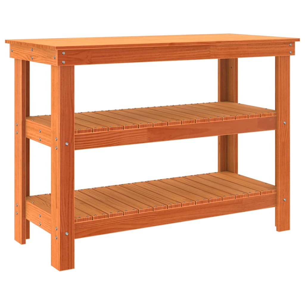 Munkapad polcokkal Viaszbarna 110.5 x 50 x 80 cm Tömör fenyőfa
